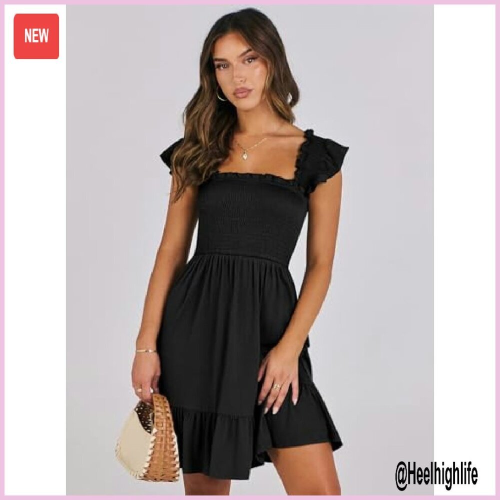 Sleeveless Square Neck Smocked Backless Summer Dress Polyester Rayon - Picture 5 of 8